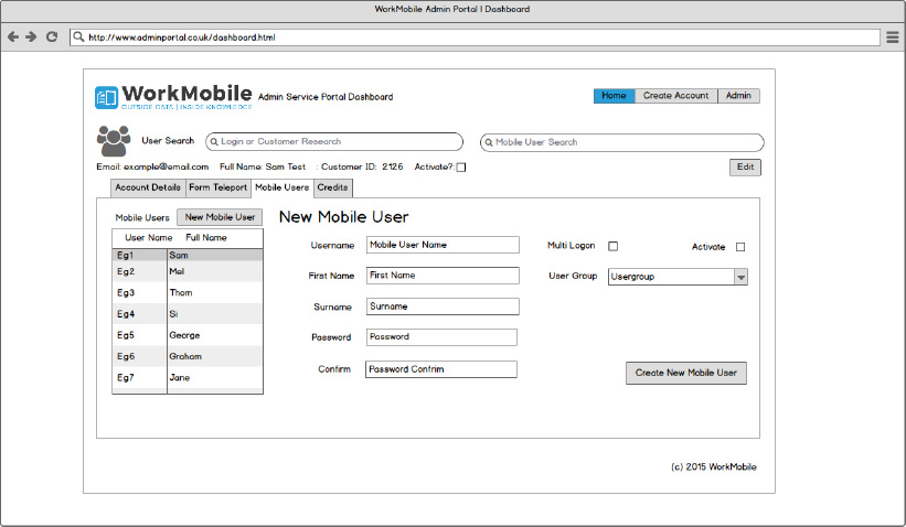 New Mobile User UX Wireframe